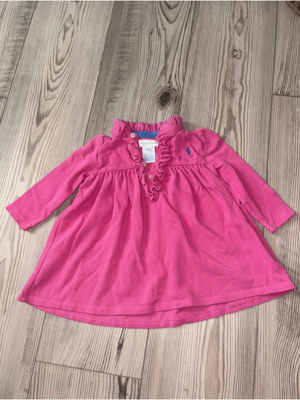 Ralph Lauren Hot Pink Ruffle-Front Long Sleeve Dress Top